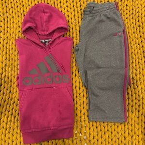 Adidas Kids Magenta Hoodie and Gray Joggers Set